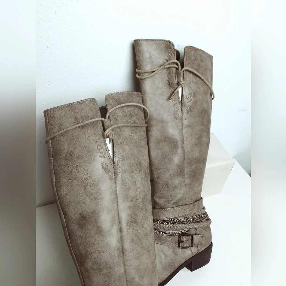 Not Rated Size 6 Gray Stone Knee High Boots Women's Side Zip Western Casual
